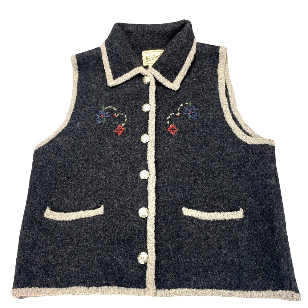 Woolrich Pure Wool Vest Womens M Charcoal